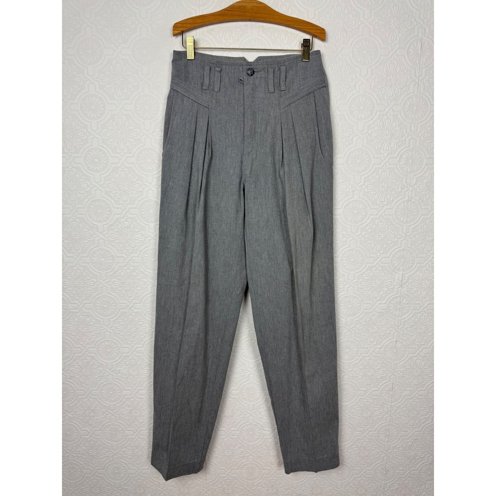 Vintage Lizwear 90s Grey Pleated High Waisted Tapered Cotton Trousers Size 10